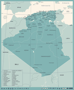 Algeria Map - Vintage Detailed Vector Illustration