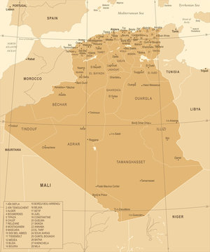 Algeria Map - Vintage Detailed Vector Illustration
