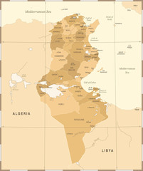 Tunisia Map - Vintage Detailed Vector Illustration