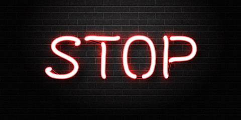 Vector realistic isolated neon sign of Stop lettering for decoration and covering on the wall background.