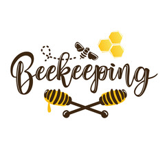 Vector illustration of a 'beekeeping' lettering