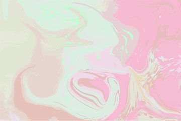 Pastel pink green digital marbling. Elegant marbled vector background.
