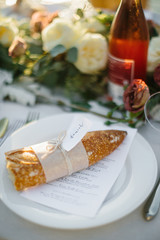 tablescape dinner with bread and wine