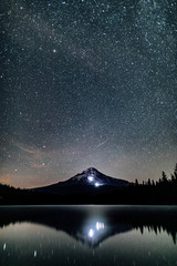 Mountain lake reflects peak behind it