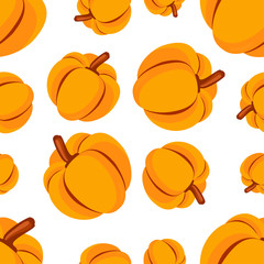 Vector food seamless pattern pumpkin. Halloween and Happy Thanksgiving Day  pumpkin vector concept.  eco background of orange vegetables. vector illustration