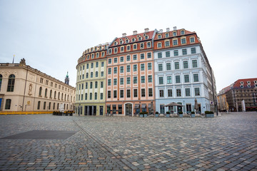 Fototapeta na wymiar Colourful buildings at Neumarkt square in Dresden, Saxony, Germany