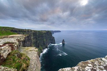 Cliffs of Moher in Ireland at cloudy day, Co. Clare