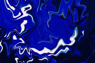 Dark blue white digital marbling. Abstract marbled backdrop. Liquid paint abstraction.