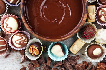 a lot of variety chocolate pralines, belgian confectionery gourmet chocolate