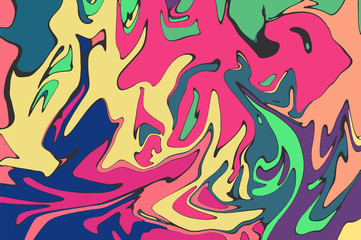 Fototapeta na wymiar Yellow pink blue digital marbling. Abstract marbled backdrop. Liquid paint abstraction.