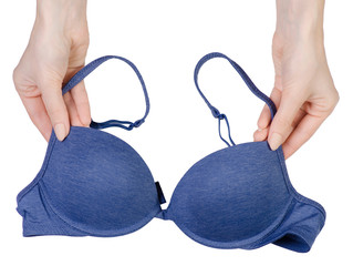 Female bra cup blue hand macro