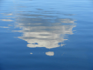 Cloud reflection on water ripple surface. Abstract background