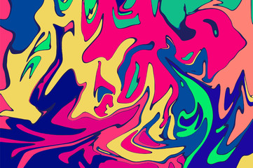 Yellow pink violet digital marbling. Abstract marbled backdrop. Liquid paint abstraction.