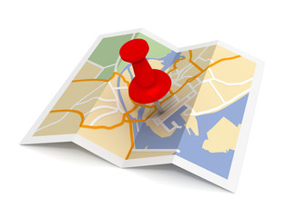pushpin on map 3d illustration