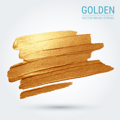 Smear with an artistic brush. Brushstroke. A golden spot. Brilliant grunge texture. White background. Vector abstract image. A high resolution.