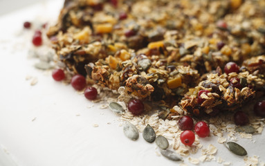 dessert from natural whole-grain products with dried fruits and berries