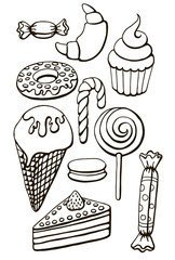 set of drawn vector linear sweets