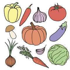 Vegetable icons set stock hand drawn illustration sketch
