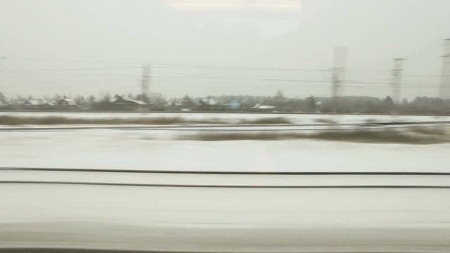 High angle View from the window of a high-speed train on the old village