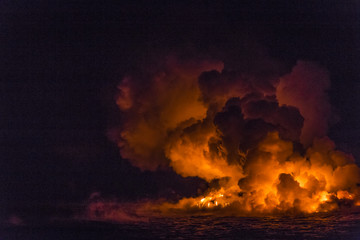 Fototapeta na wymiar Lava Ocean Entry at Night
