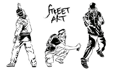 Set of graffiti artists. Collection street art elements. Vector illustration.