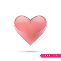 Realistic vector heart. Isolated on white. Valentines day greeting card background. 3D icon. Romantic vector illustration. Easy to edit design template for your artworks.