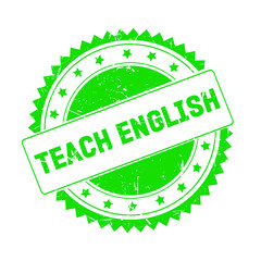 Teach English green grunge stamp isolated