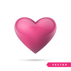 Realistic vector heart. Isolated on white. Valentines day greeting card background. 3D icon. Romantic vector illustration. Easy to edit design template for your artworks.