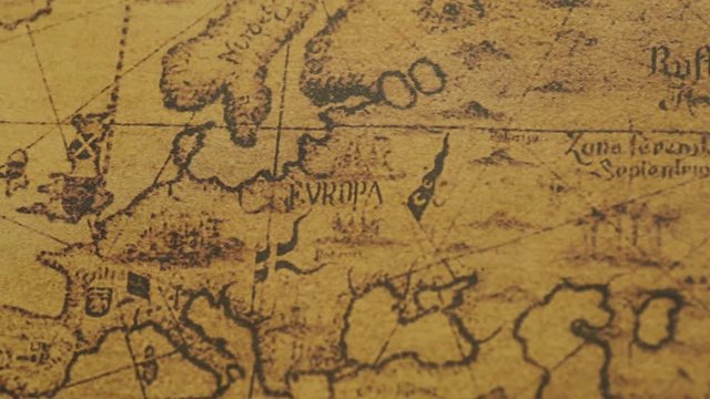 JAKARTA - Indonesia. February 08, 2018: Zoom in of vintage world map of Europe continents
