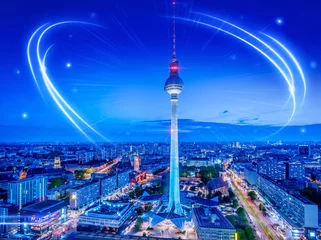 Schilderijen op glas panoramic view at berlin city center tonight © frank peters