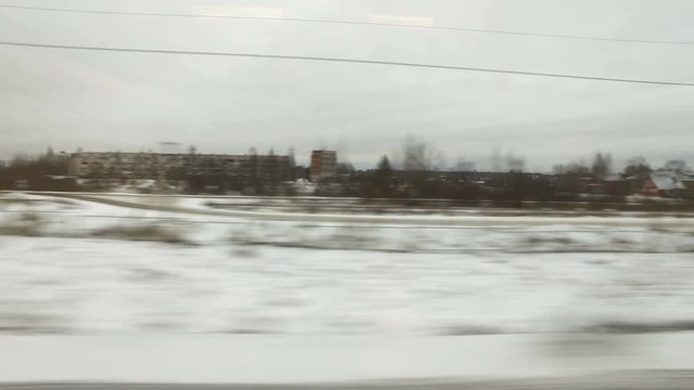 High angle View from the window of a high-speed train on the old village