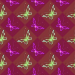 Seamless background with colorful butterflies. Regular pattern.