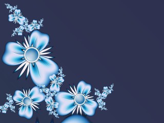 Fractal image, beautiful template for inserting text,  in color  black and blue.                Background with flower. Floral template with place for text.