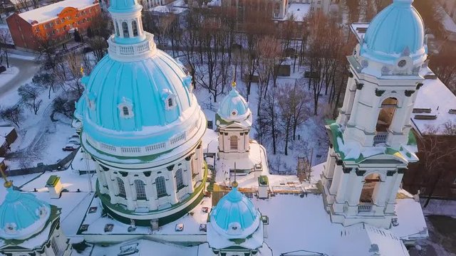 Aerial view of the Trinity Orthodox Cathedral. Sumy, Ukraine