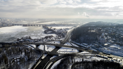 erial view of a turbine road interchange in Kiev.