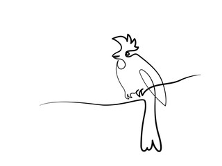 Winter bird on tree branch. Continuous line drawing. Vector illustration