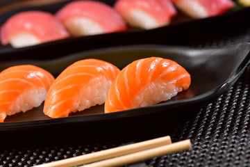 Salmon and Tuna nigiri sushi