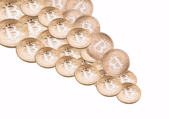 Many bitcoins on a white background