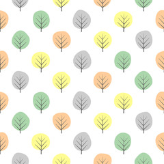 Tiny decorative trees seamless pattern. Cute nature background with pastel leaves. Autumn forest vector illustration. Design for textile, wallpaper, fabric.