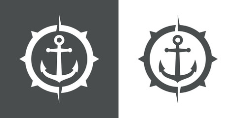 Icono plano abstracto ancla en brújula en gris y blanco