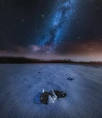 Foto auf Acrylglas Night landscape with molehill under starry beautiful sky © milosz_g