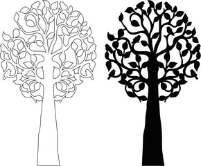 Decorative tree. Requisites for weddings and holidays, an element of the interior. Black and white vector, designer home-style concept.