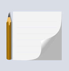 A piece of paper and a pencil. Paper for taking notes in a line, sticker, background, office work.