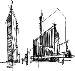 hand drawn architectural sketch of a modern abstract architecture