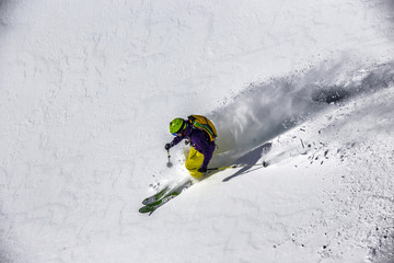 freeride skier in fresh powder snow, Kuhtai, Austria