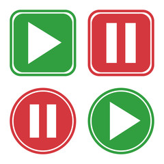 Multimedia buttons set. Red and green play button icon. Vector illustration