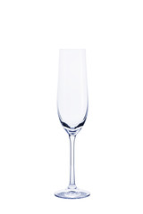Empty transparent glass for champagne isolated on white background.