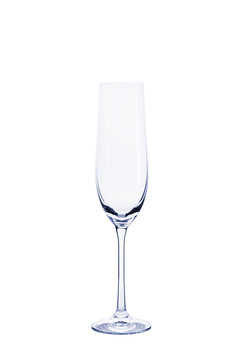 Empty transparent glass for champagne isolated on white background.