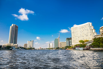 Fototapeta premium Business district cityscape from Chao Phraya River