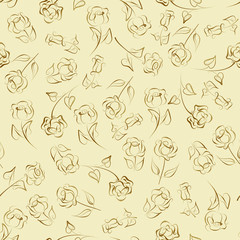 Fototapeta premium Seamless pattern of roses. Vector graphic rose drawn in pen and ink.